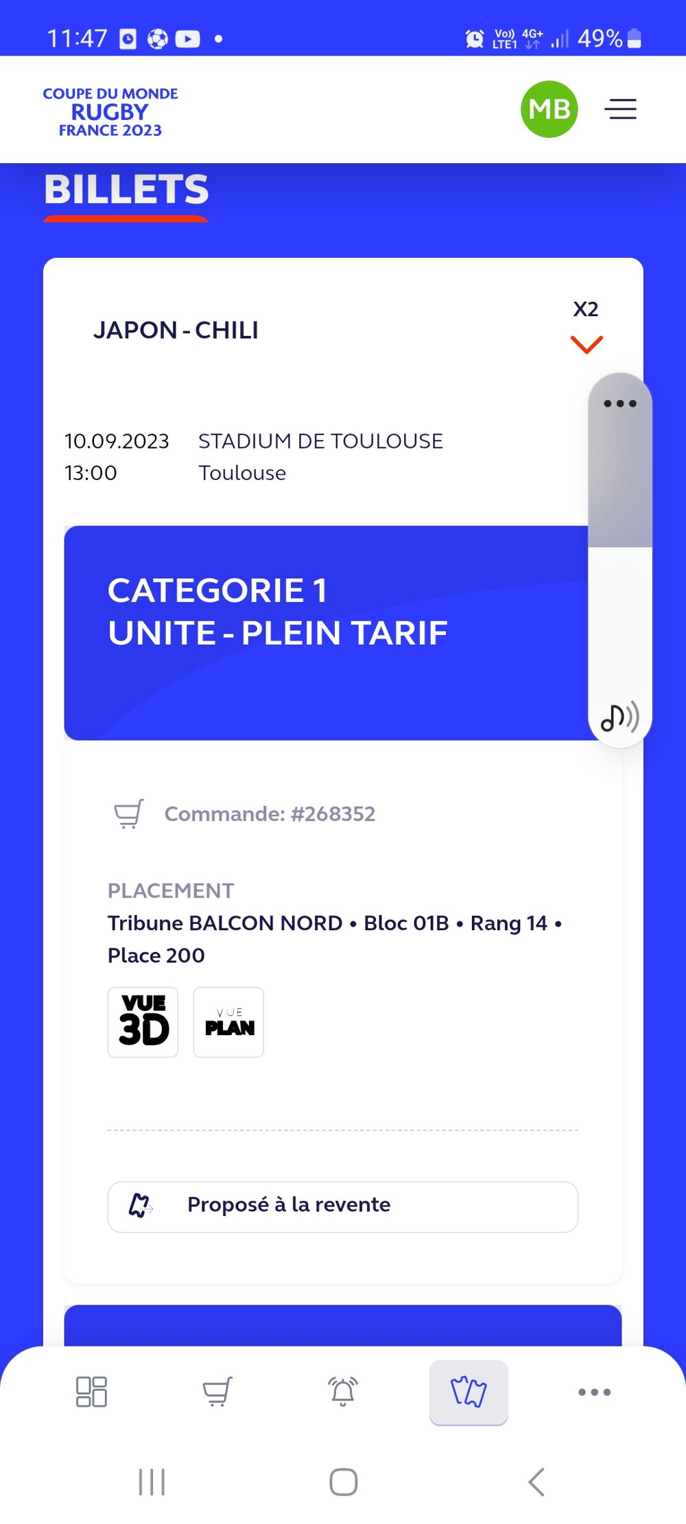 Places coupe du monde Japon Chili Billetterie