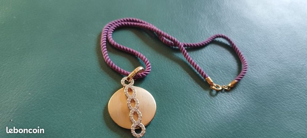 Collier cordon violet pendentif dor&eacute; Infini strass poin&ccedil;on Bijoux et montres