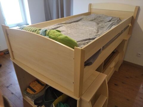 Lit mezzanine enfant bois naturel 140 Hostens (33)