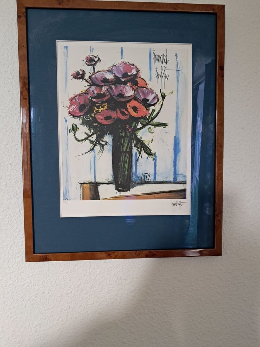 Lithographie num&eacute;rot&eacute;e de Bernard BUFFET. 
Les an&eacute;mones.1972 Décoration