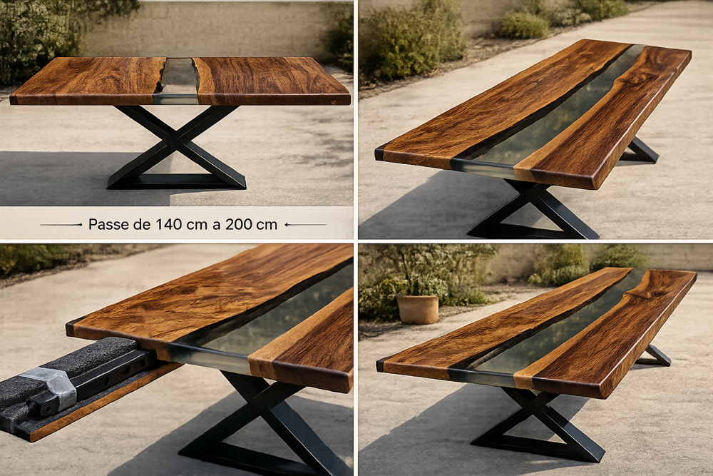 Magnifique table en noyer resine transparente neuve Meubles