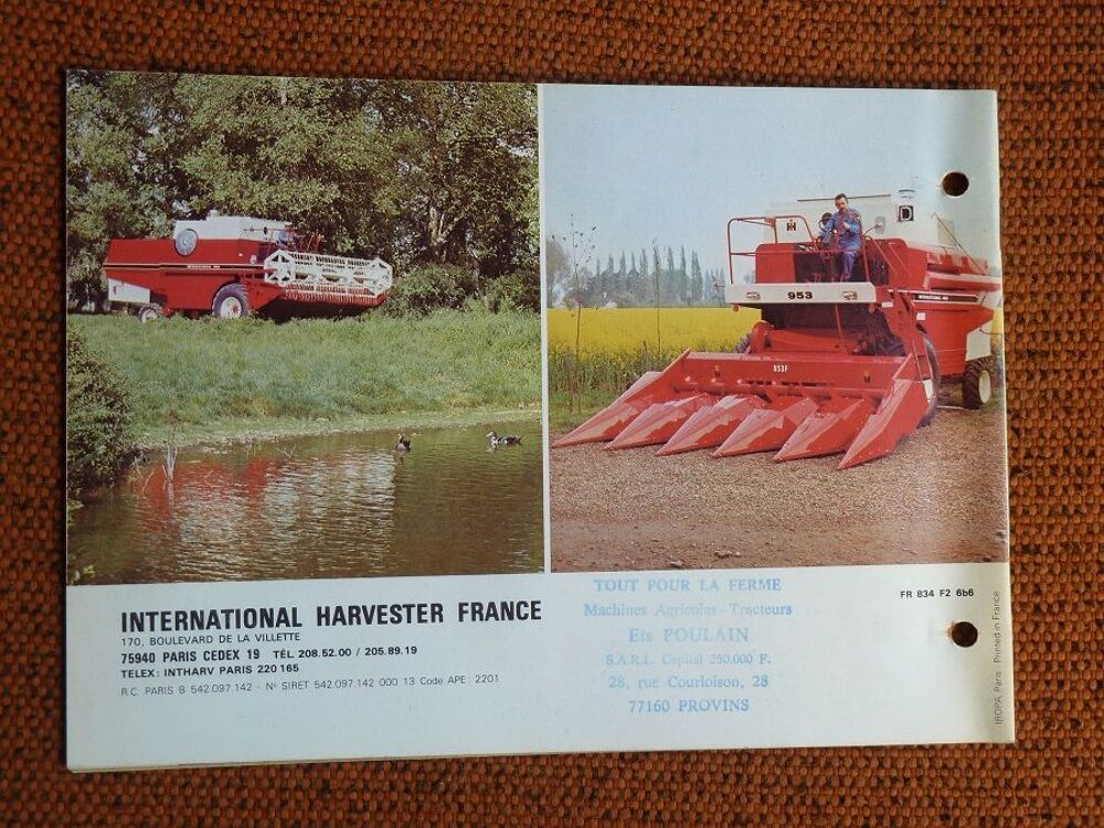 Brochure catalogue Moissonneuse-Batteuse IH 953 