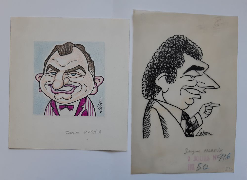 Andr&eacute; LEBON - Lot de 8 caricatures d'animateurs TV 