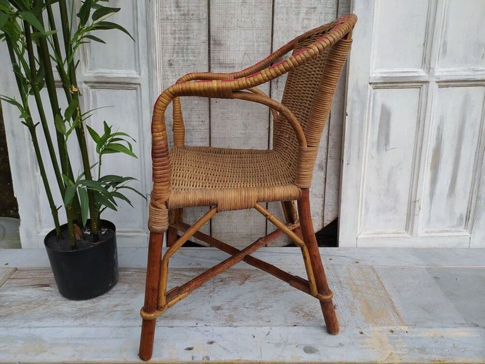 Fauteuil Enfant Rotin Tress&eacute; Vintage 
Meubles