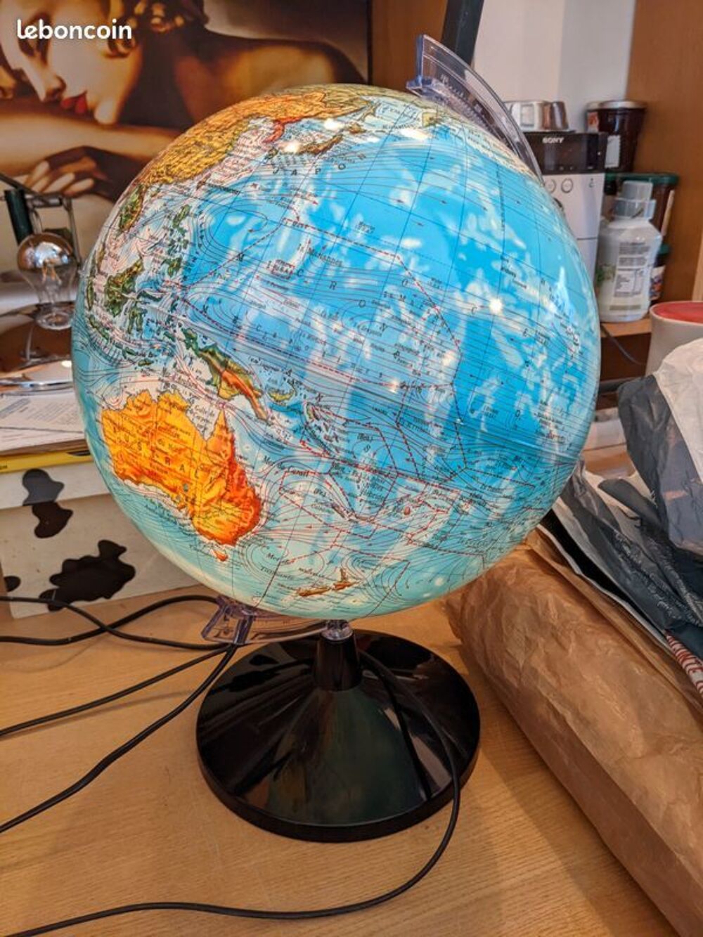 Grosse lampe globe terrestre lumineuse mappemonde planisph&egrave;r Décoration