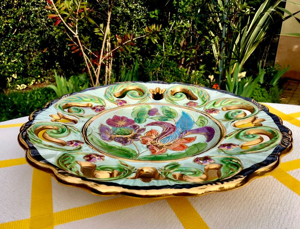 Plat d&eacute;coratif vintage (1960,esprit Vallauris) ; c&eacute;ramique Décoration