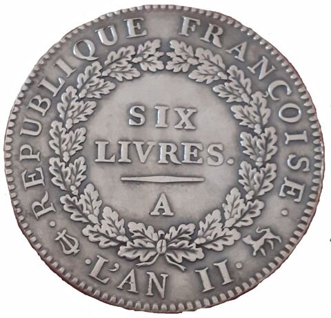 Pice de six LIVRES AA  L' AN II  1793  COPIE EN ALLIAGE 19 Corme-Royal (17)