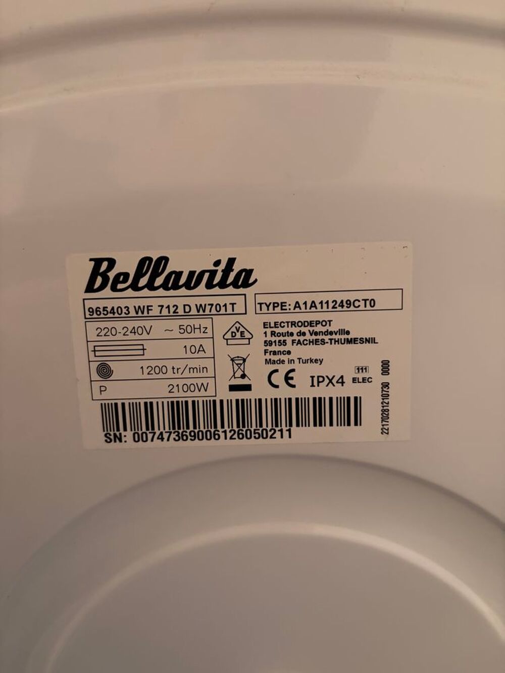 Machine &agrave; laver Bellavita 7 kg ? Tr&egrave;s bon &eacute;tat ? 80 € Electroménager