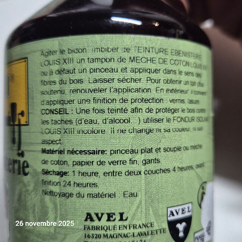 Teinture &eacute;b&eacute;niste Louis XIII Avel, 500 ml, ch&ecirc;ne fonc&eacute; Bricolage