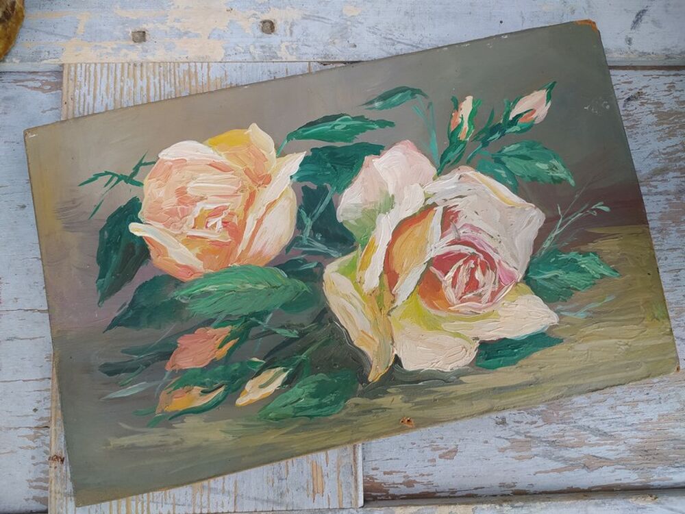 Petit Tableau Nature Morte aux Fleurs Roses
