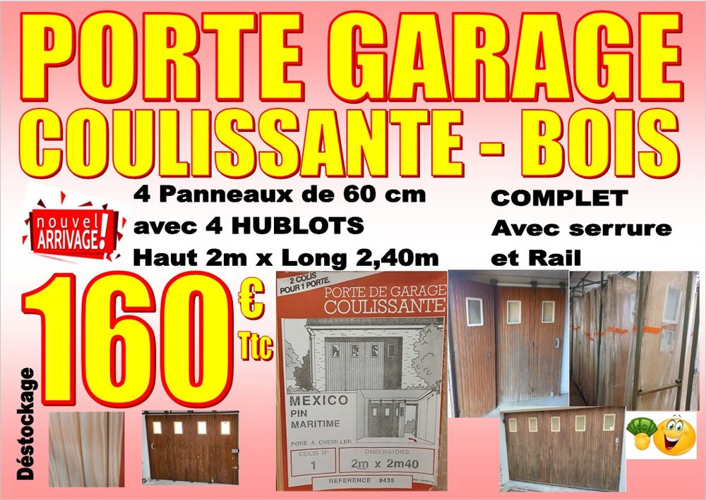 PORTE GARAGE COULISSANTE Bois avec Hublot Bricolage