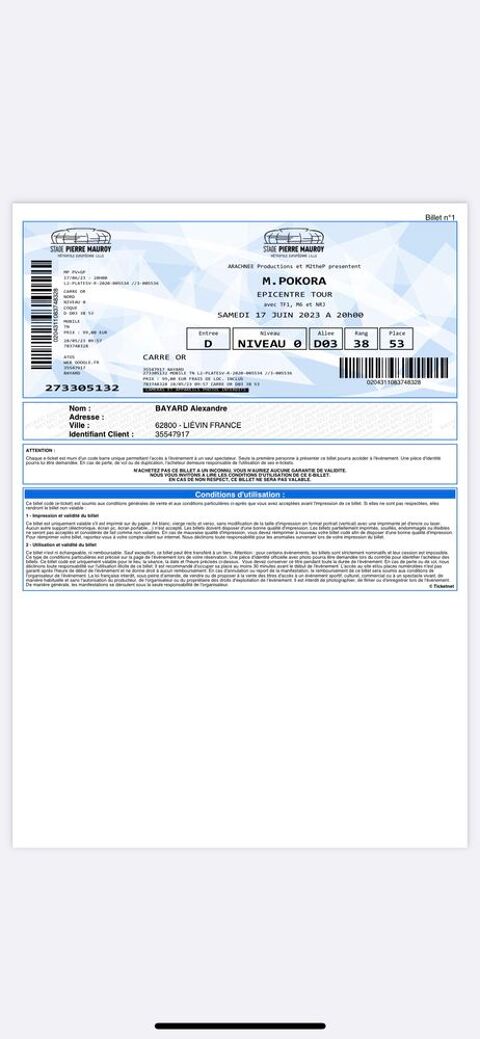 picentre tour Pokora carre Or 100 Villeneuve-d'Ascq (59)