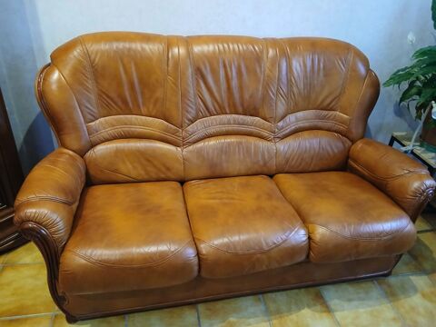 Canap� cuir marron clair 3 places 90 Montauban (82)