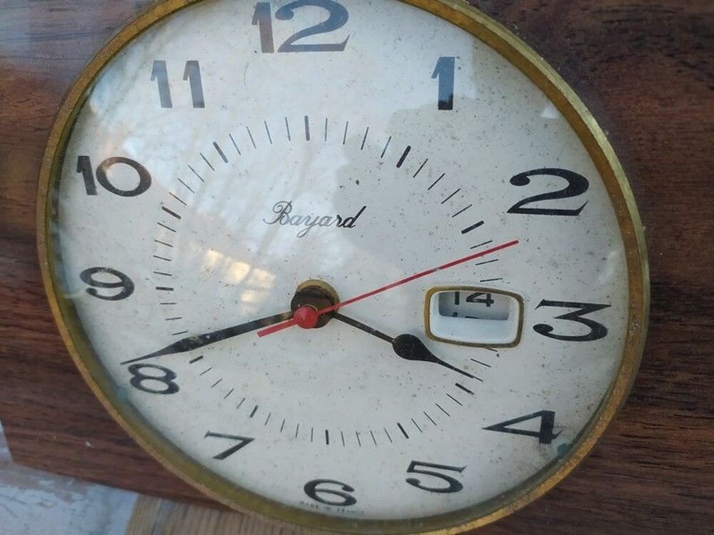 Pendule Murale Bayard Formica Style Bois Vintage 