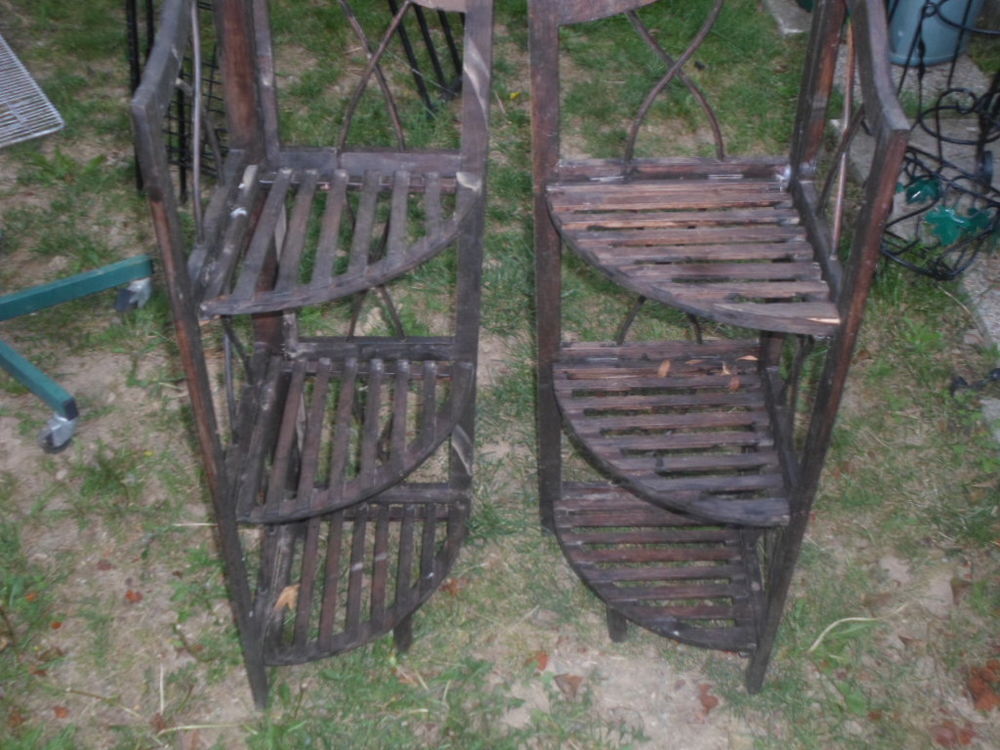 lot de 2 etageres porte pots de fleurs en bois pliante Jardin