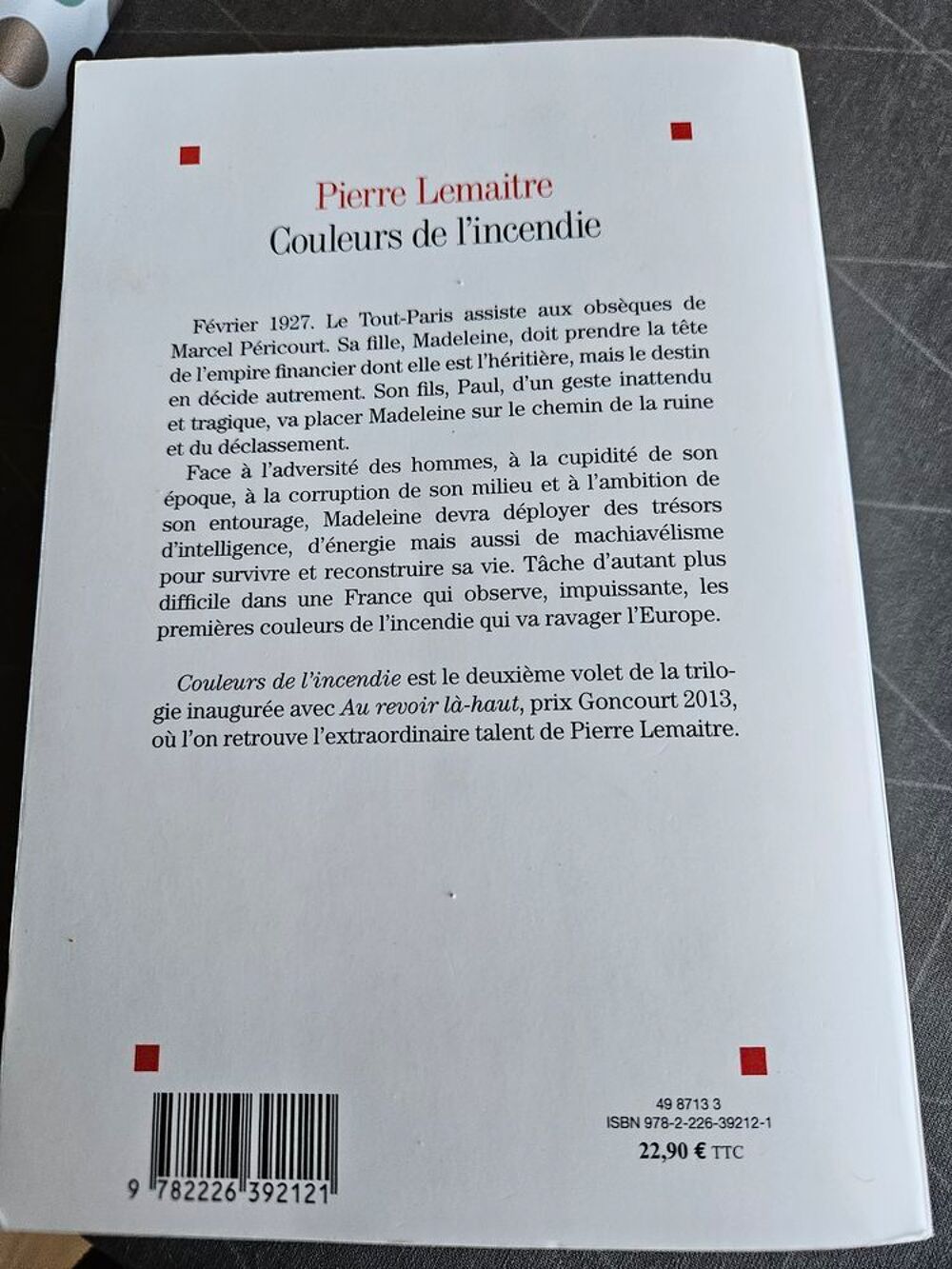 Lemaitre Couleurs de l'Incendie tb &eacute;tat Livres et BD