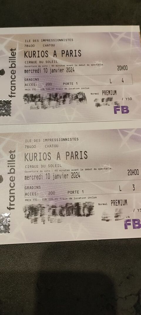 2 places pour Cirque du soleil Kurios-Chatou Paris 100 Nancy (54)