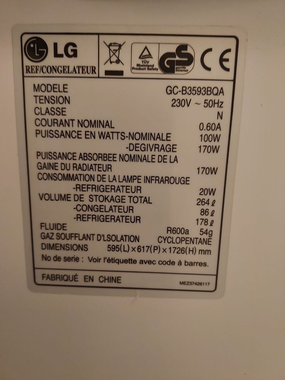 frigo cong&eacute;lateur LG Electromnager