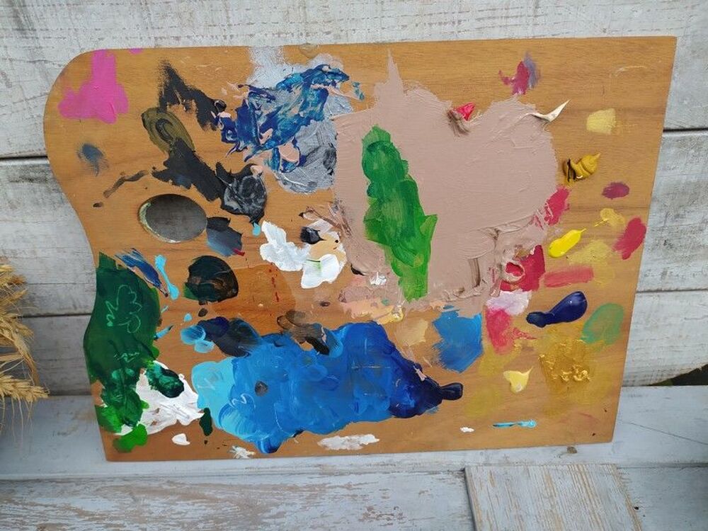 Ancienne Palette d'Artiste Peintre Peinture Huile D&eacute;co 