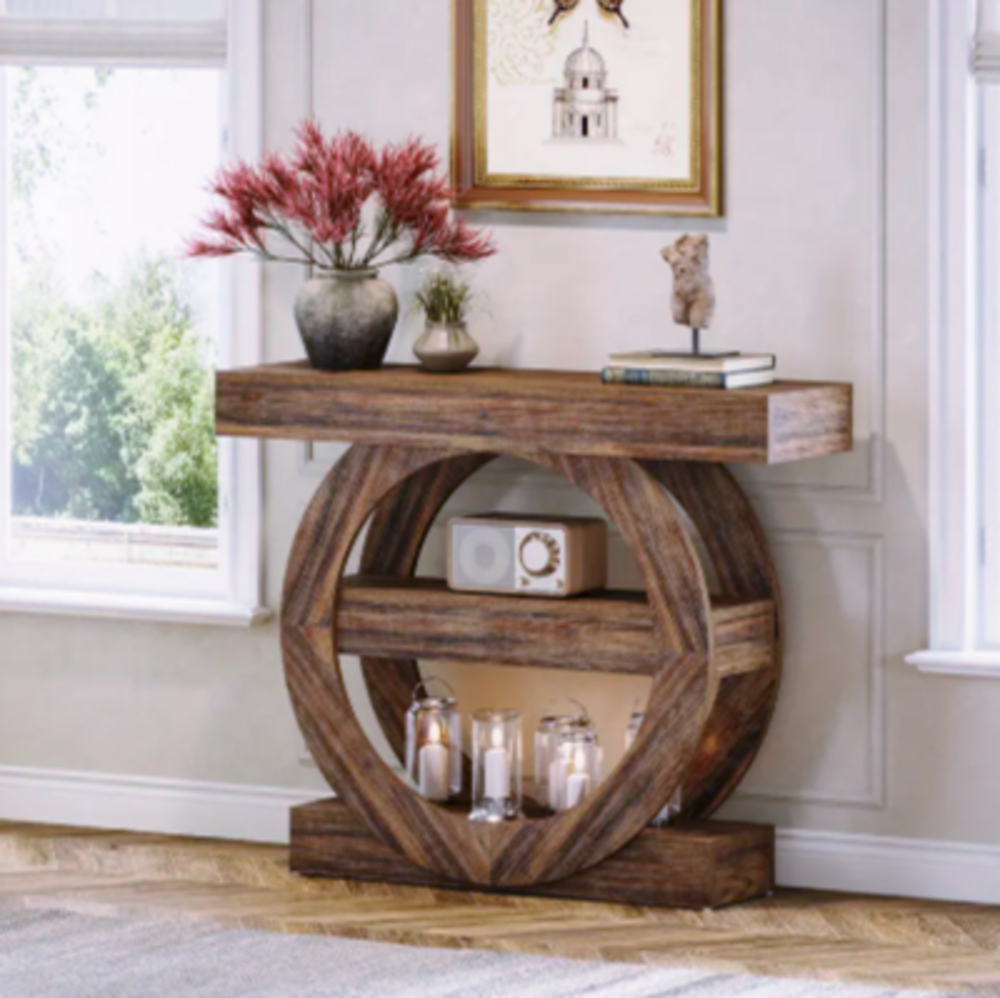 Console ronde &agrave; &eacute;tag&egrave;res ? Pi&egrave;ce unique au charme sculptural Meubles