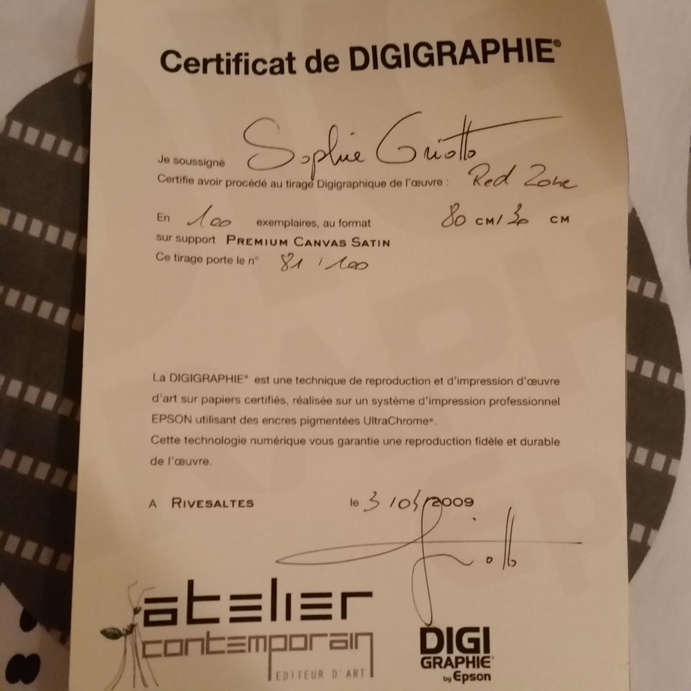 tableau red zone de sophie griotto avec certificat 