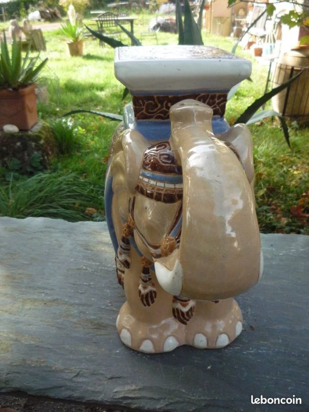 Tabouret / Porte-Plante / &Eacute;l&eacute;phant en C&eacute;ramique &Eacute;maill&eacute;e Décoration