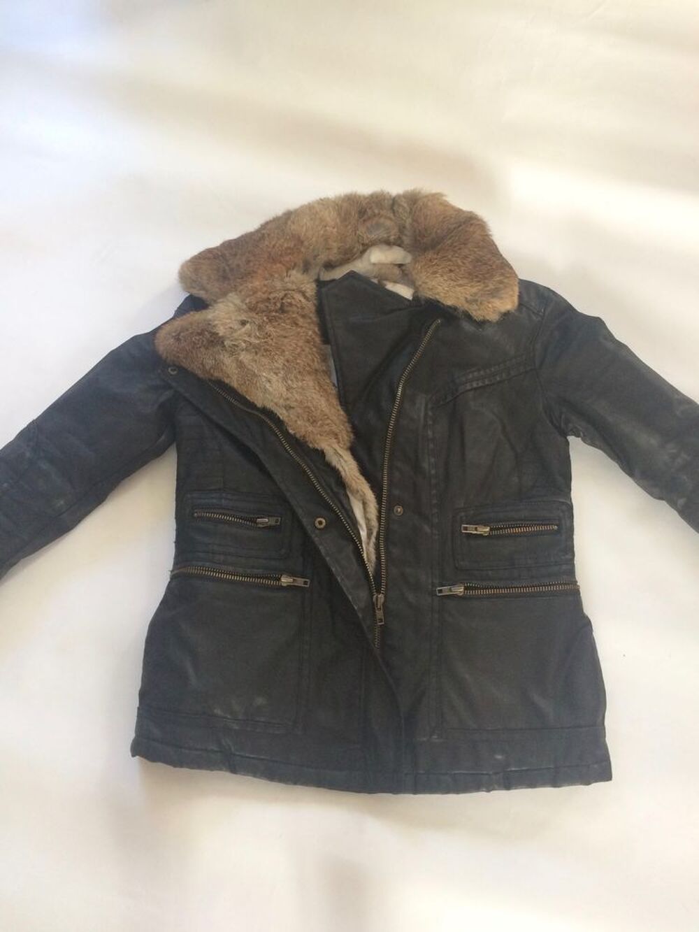 veste cuir, col fourrure amovible T38 - Zadig Vêtements