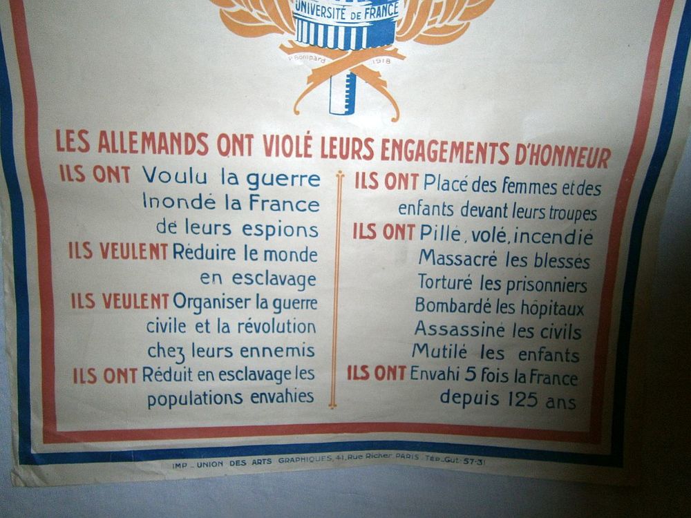 Ancienne affiche de 1918 Vigilance Souvenir
