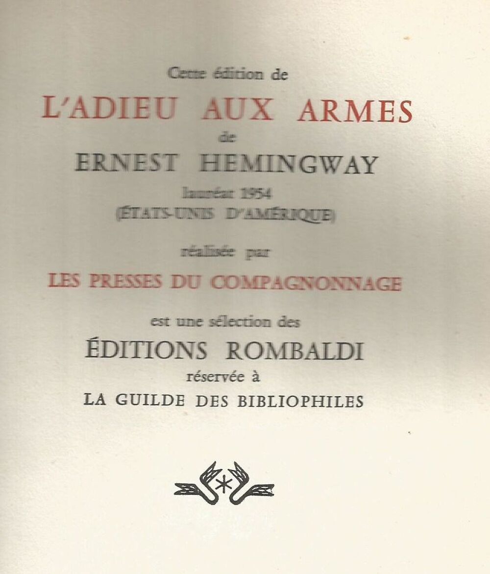 Ernest HEMINGWAY L'adieu aux armes Livres et BD