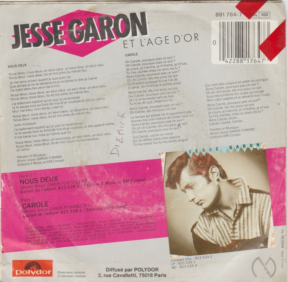 JESSE CARON / 2 X DISQUES VYNIL 45 TOURS CD et vinyles