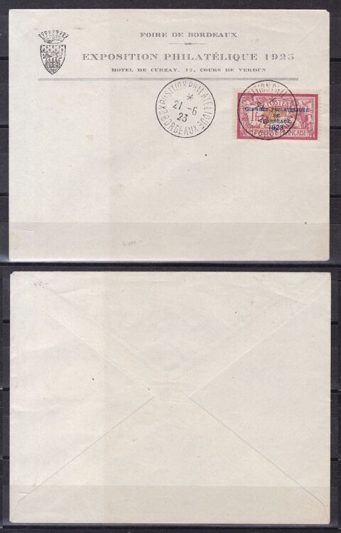Timbres EUROPE-FRANCE-1923 Congrs de Bordeaux sur lettre Ex 275 Lyon 5 (69)