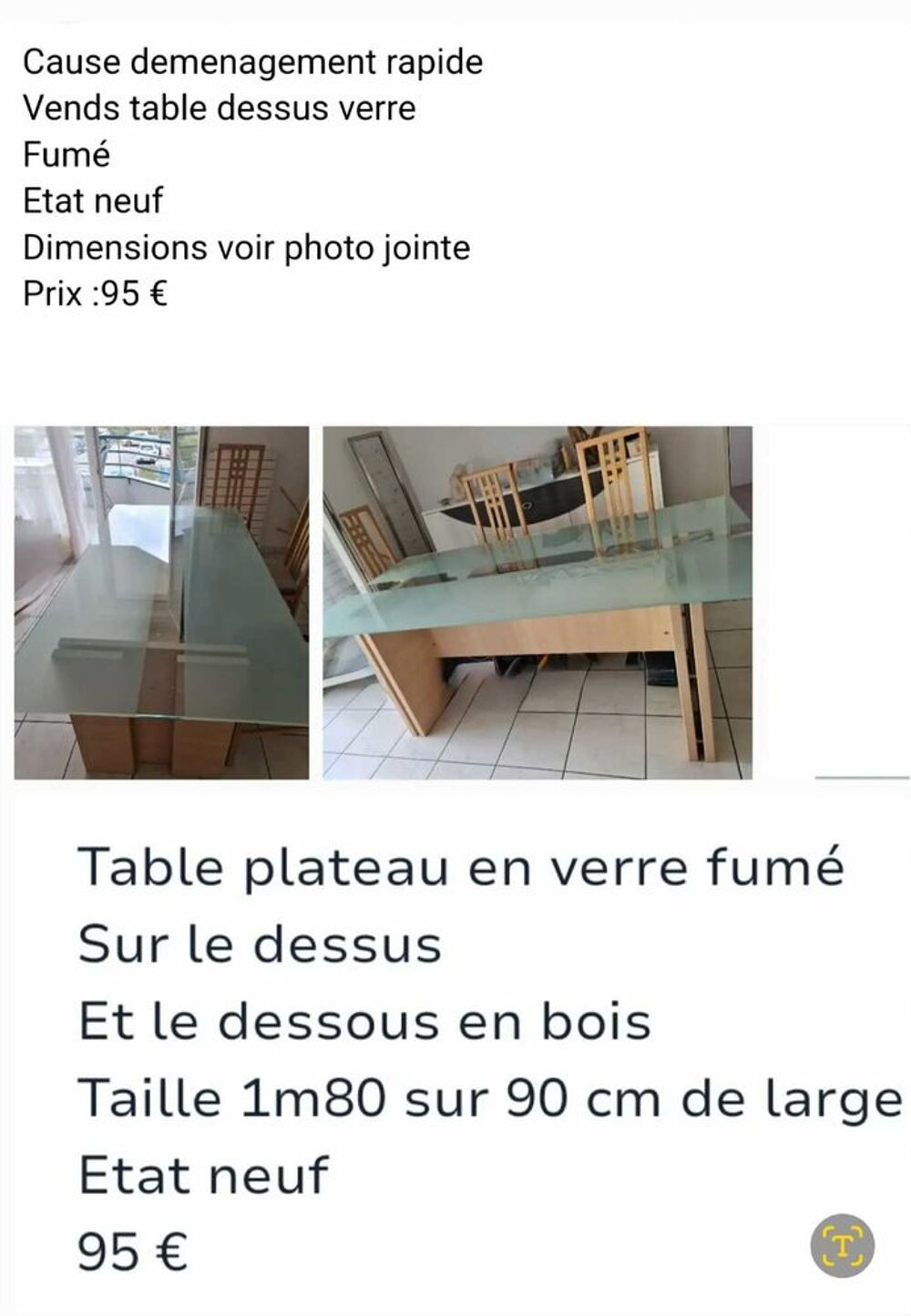 table de salle a manger dessus verre teintee fum&eacute; Meubles