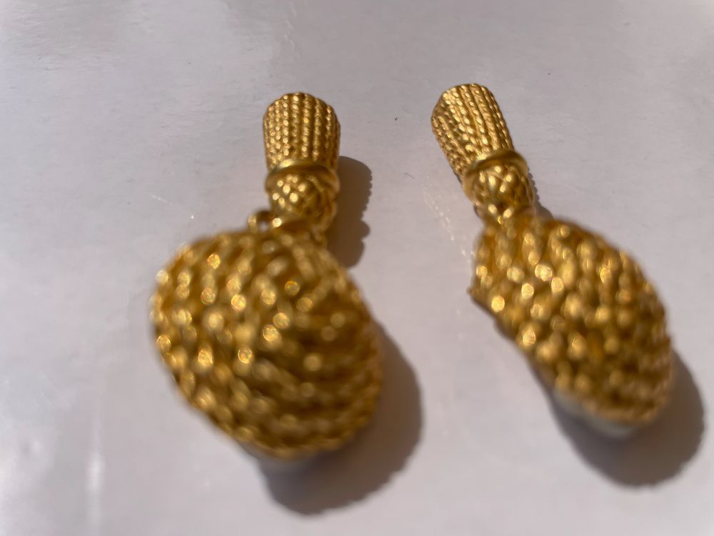 BO Boucle d'oreille clip passementerie + pendant dor&eacute; Sonia Bijoux et montres