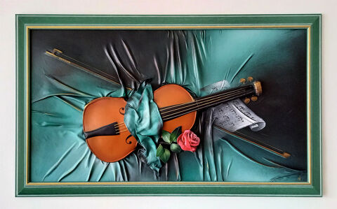 Grand tableau cuir en relief cration artisanale violon 100 Publier (74)