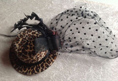 SERRE-TÊTE MINI CHAPEAU RÉTRO LÉOPARD ROSE DENTELLE Envoi Po 3 Trégunc (29)