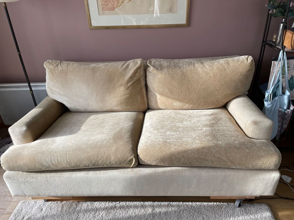 Canap&eacute; en velours beige haut de gamme 3 places Meubles