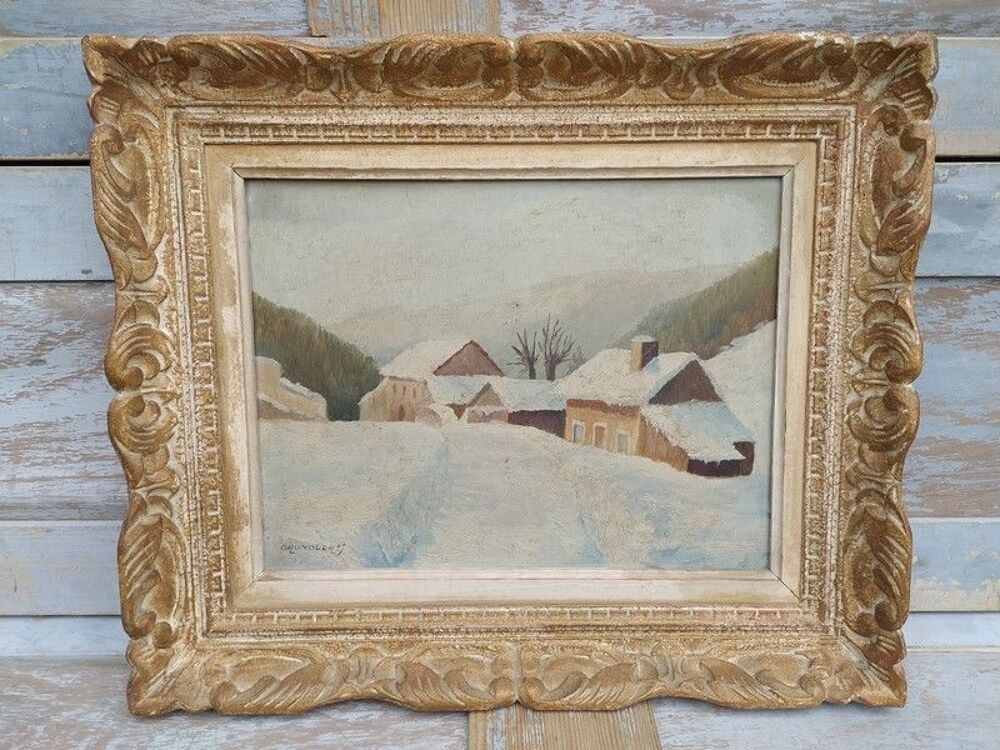 Tableau Paysage D'Hiver Maisons sous la Neige par J.Grundler 