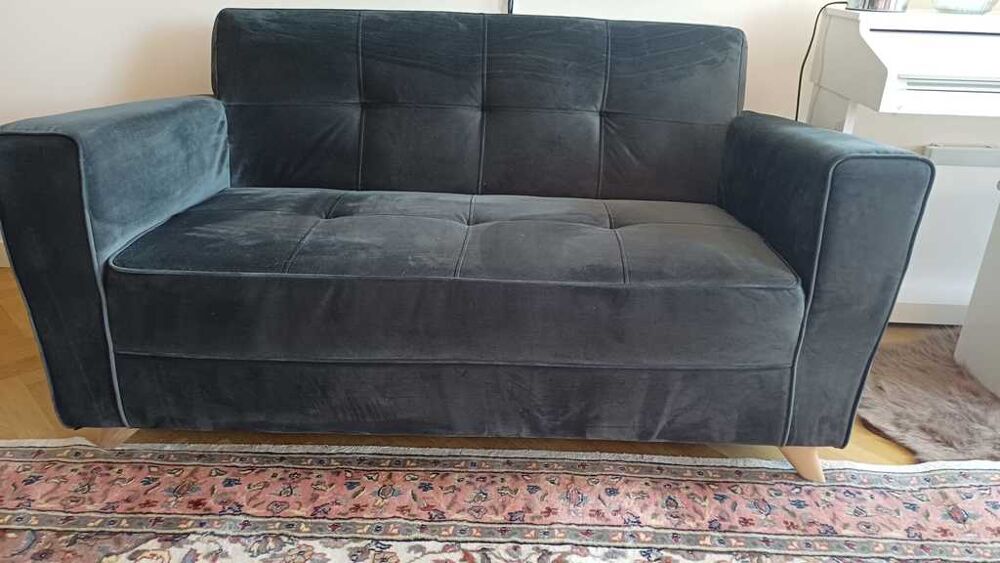 Canap&eacute; velours gris fonc&eacute; 2 places Meubles