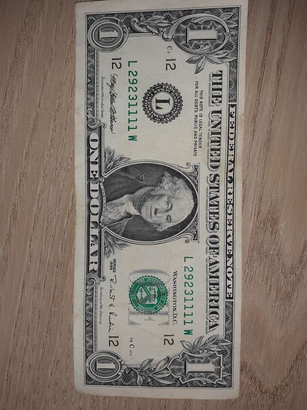 Un billet de 1 dollar de 1995 