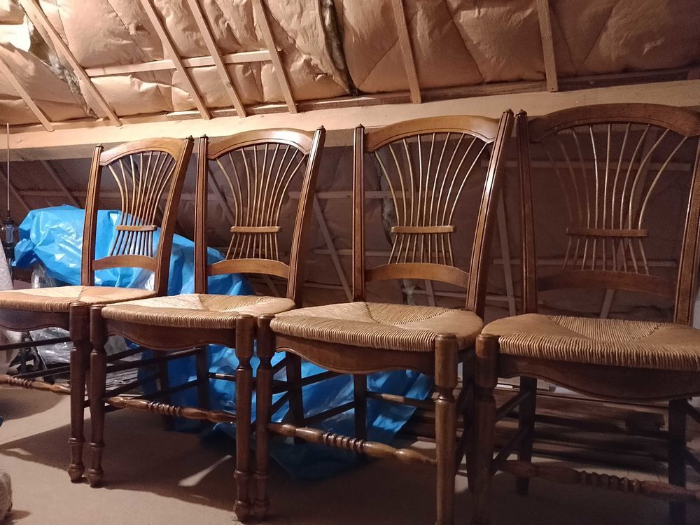 chaises+bois+satin&eacute;,+assise+en+paille Meubles