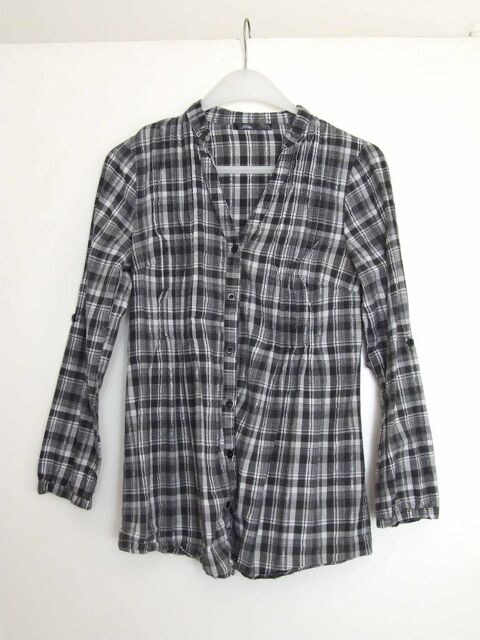 Chemise manche longue � motif tartan grise, MIM, T. 38, TBE 4 Bagnolet (93)