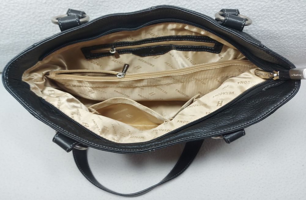 Hexagona Grand Sac &agrave; Main en Cuir de Vachette Noir Haut 21 Maroquinerie