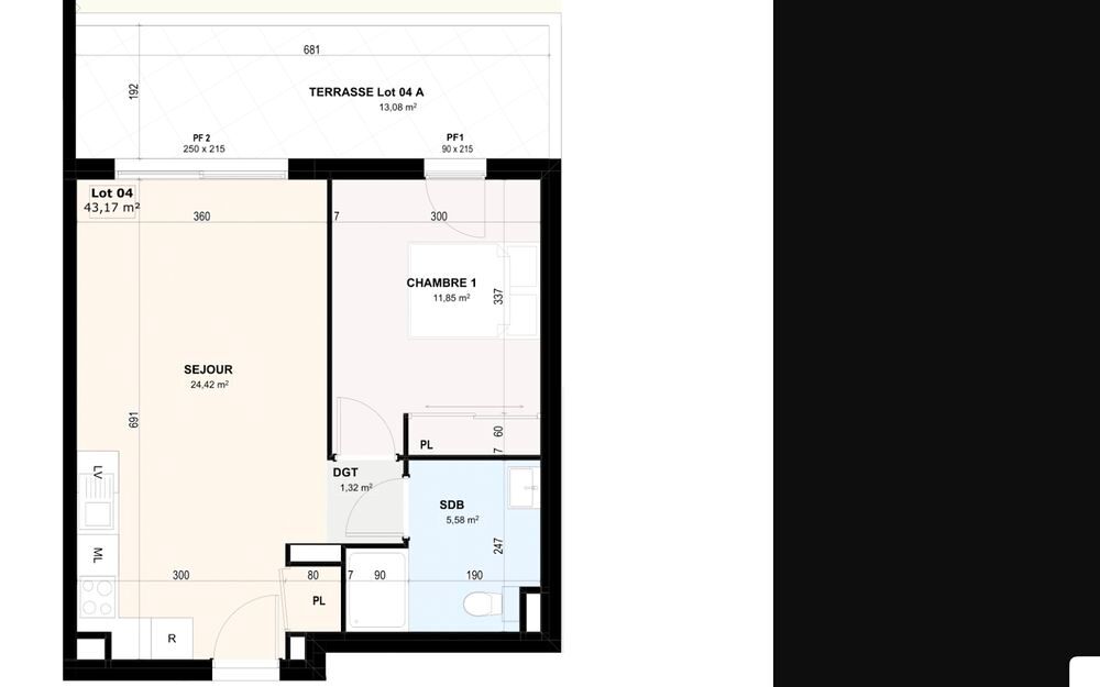 Vente Appartement T2 43 m2, terrasse 13 m2, jardin 38 m2, parking privé Lozari
