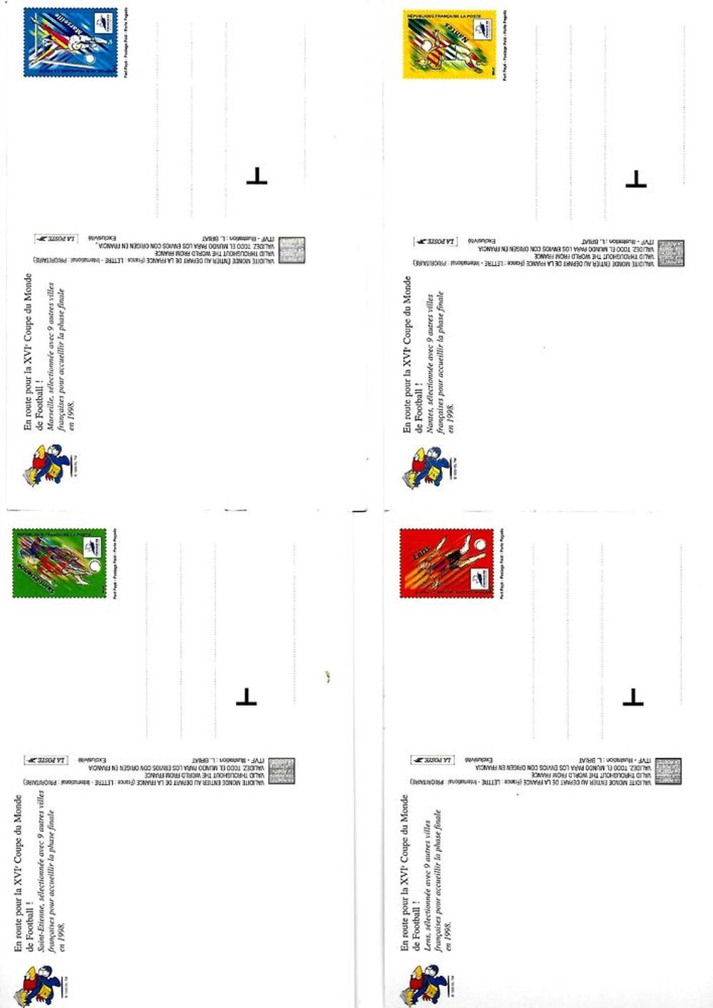 Cartes pr&eacute;-affranchies FOOTBALL - FRANCE 1998 