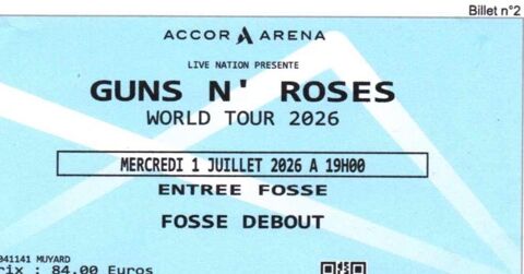 2 places de concert + parking - Fosse - Guns n' roses 95 Chemilla (39)
