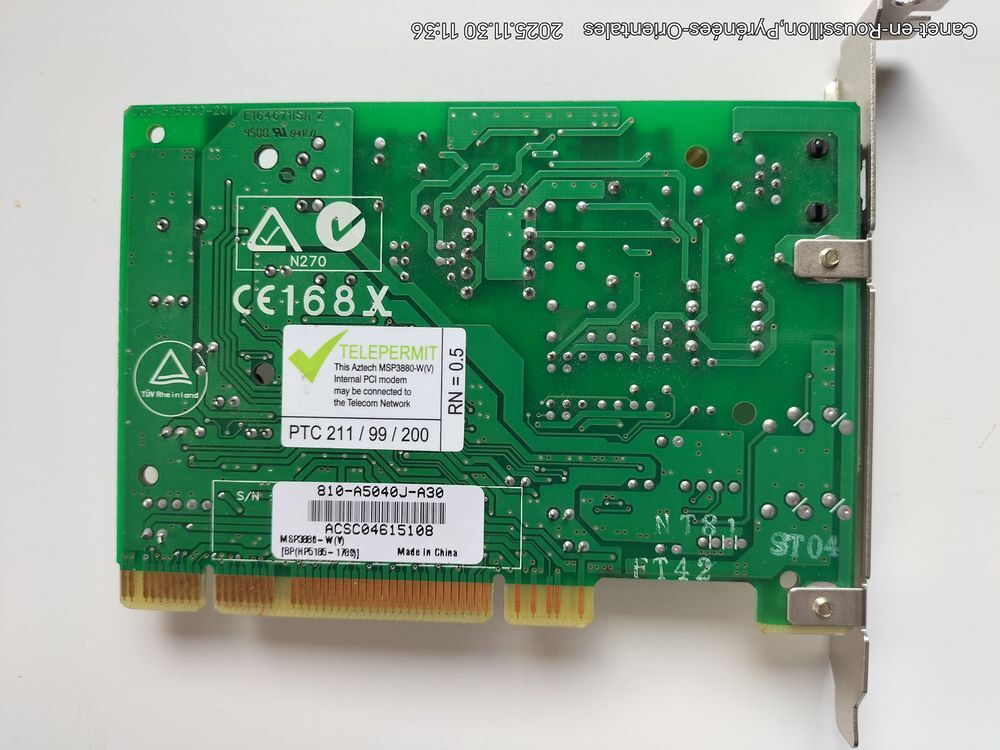 Carte Modem/Fax "&nbsp;Vintage&nbsp;" H.P Aztech en slot PCI 56 Kbit/s Matériel informatique