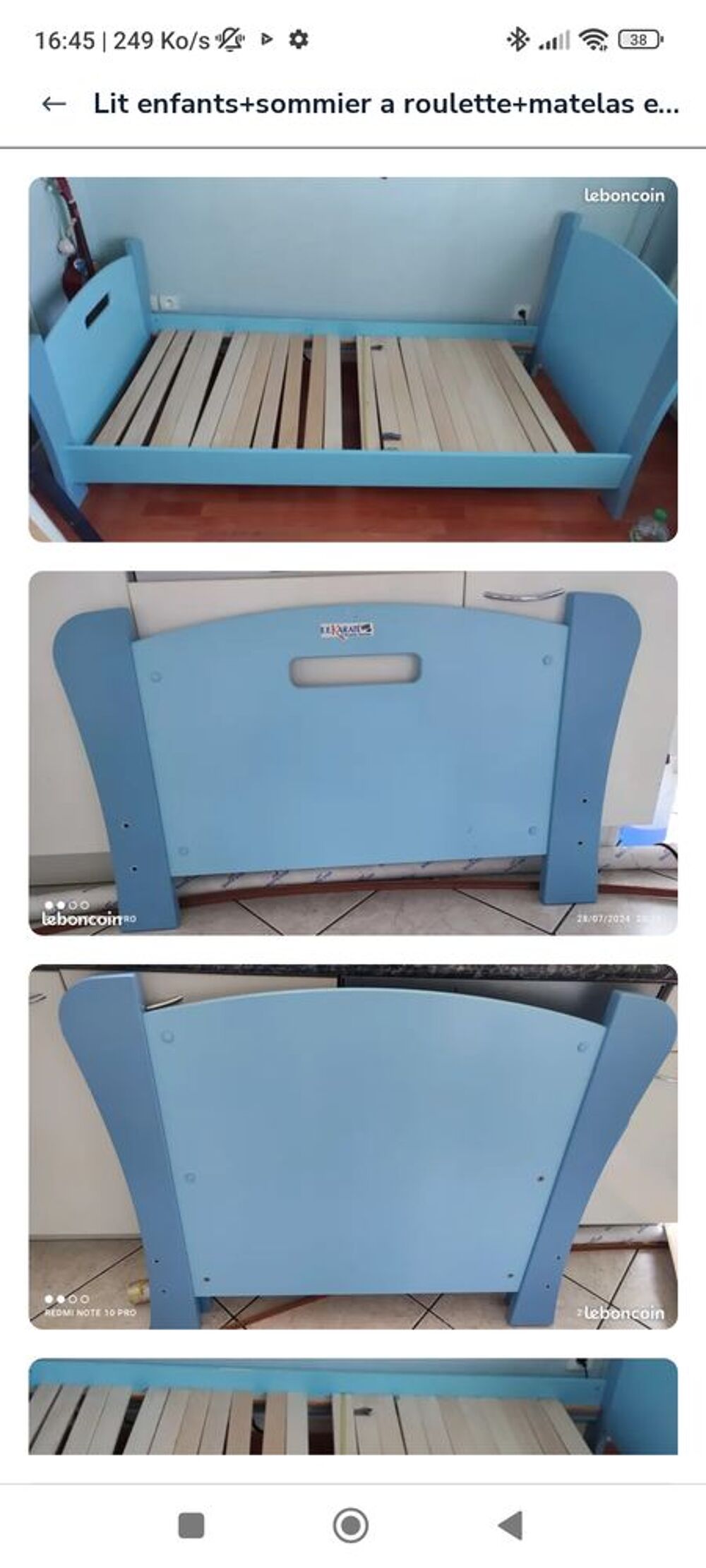 LIT ENFANT LAQUE + SOMMIER A ROULETTE + MATELAS EVOLUTIF Mobilier enfants