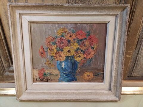 Ancien Tableau Bouquet de Fleurs Sign� Henri Bargin ca1960 80 Loches (37)