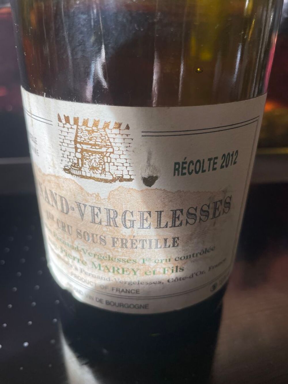 1 Bt Pernand-Vergelesses 1er Cru 2012 sous Fretille MAREY Cuisine