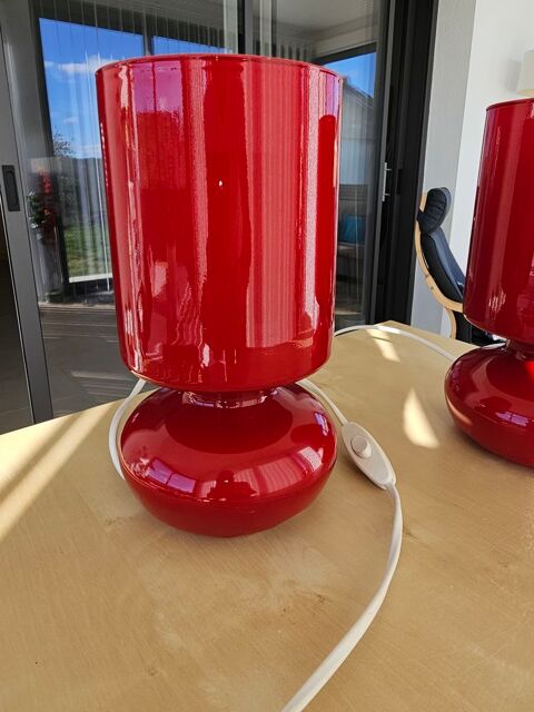 Deux lampes chevet en verre rouge r�plique Tosel  25 Seissan (32)